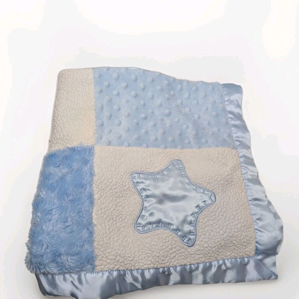 Baby Essentials Blanket Plush Patchwork Satin Stars Minky Dots Satin Trim & Back